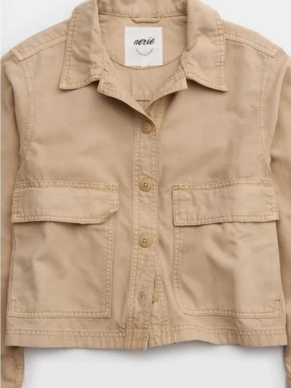 Aerie cropped Chore jacket Beige with Front Pockets